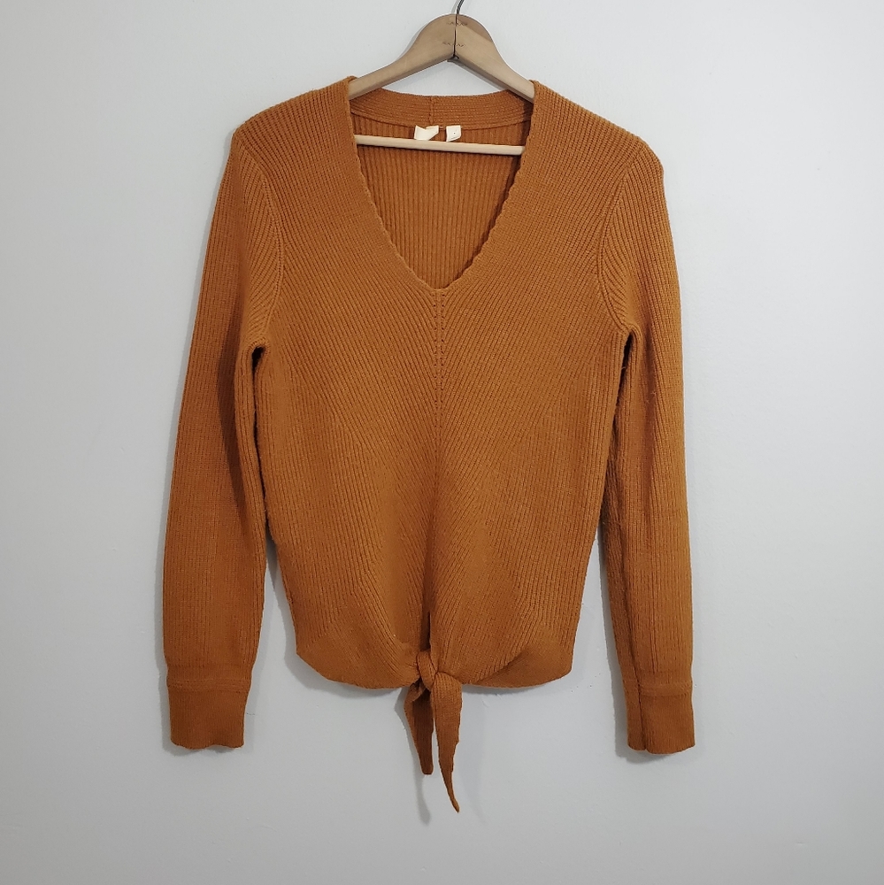 Anthropologie Orange V-Neck Sweater